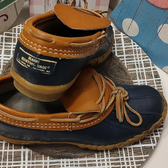 💐 Vintage GUC L.L. Bean Bean Boot 🥾 Rubber Duck Boots, Leather Trim, Navy, 8 - Picture 8 of 11